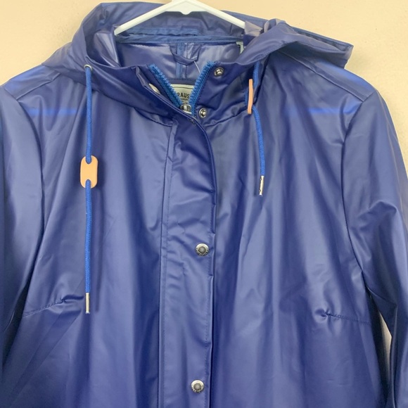 Levi's Blue Rain Jacket Trench Coat Hooded XS Long Line Snap Buttons Winter - Picture 5 of 7